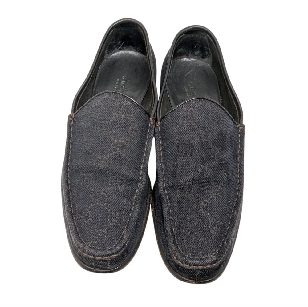 Gucci Black/Brown GG Monogram Web Denim & Leather Vintage Loafer Size 9.5 - Picture 2 of 15